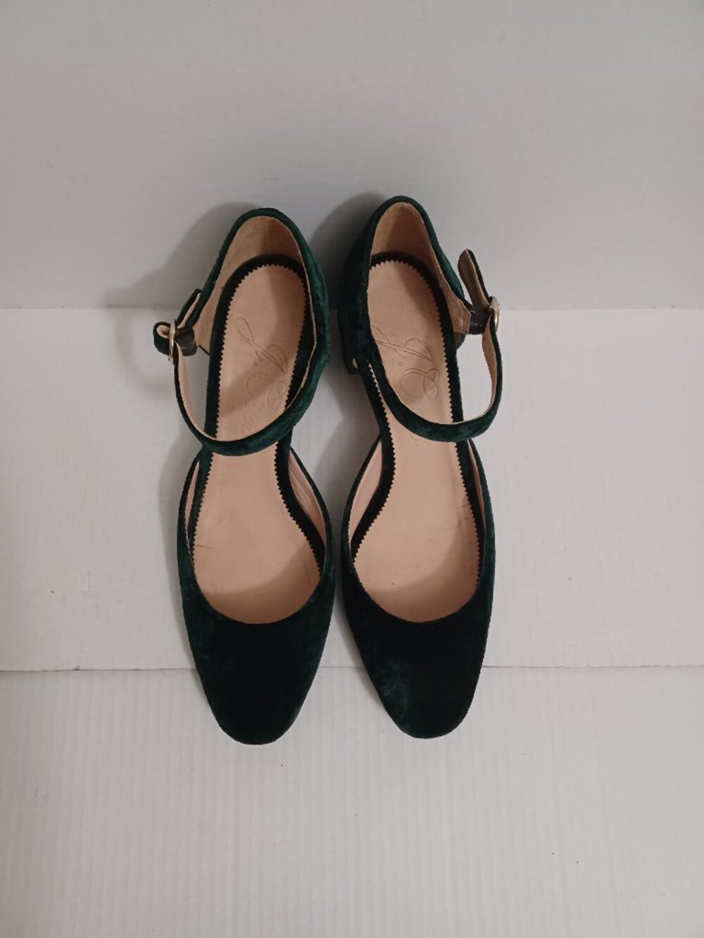 J.CREW MILLIE VELVET ANKLE STRAP HEELS SPRUCE GREEN SIZE 9.5